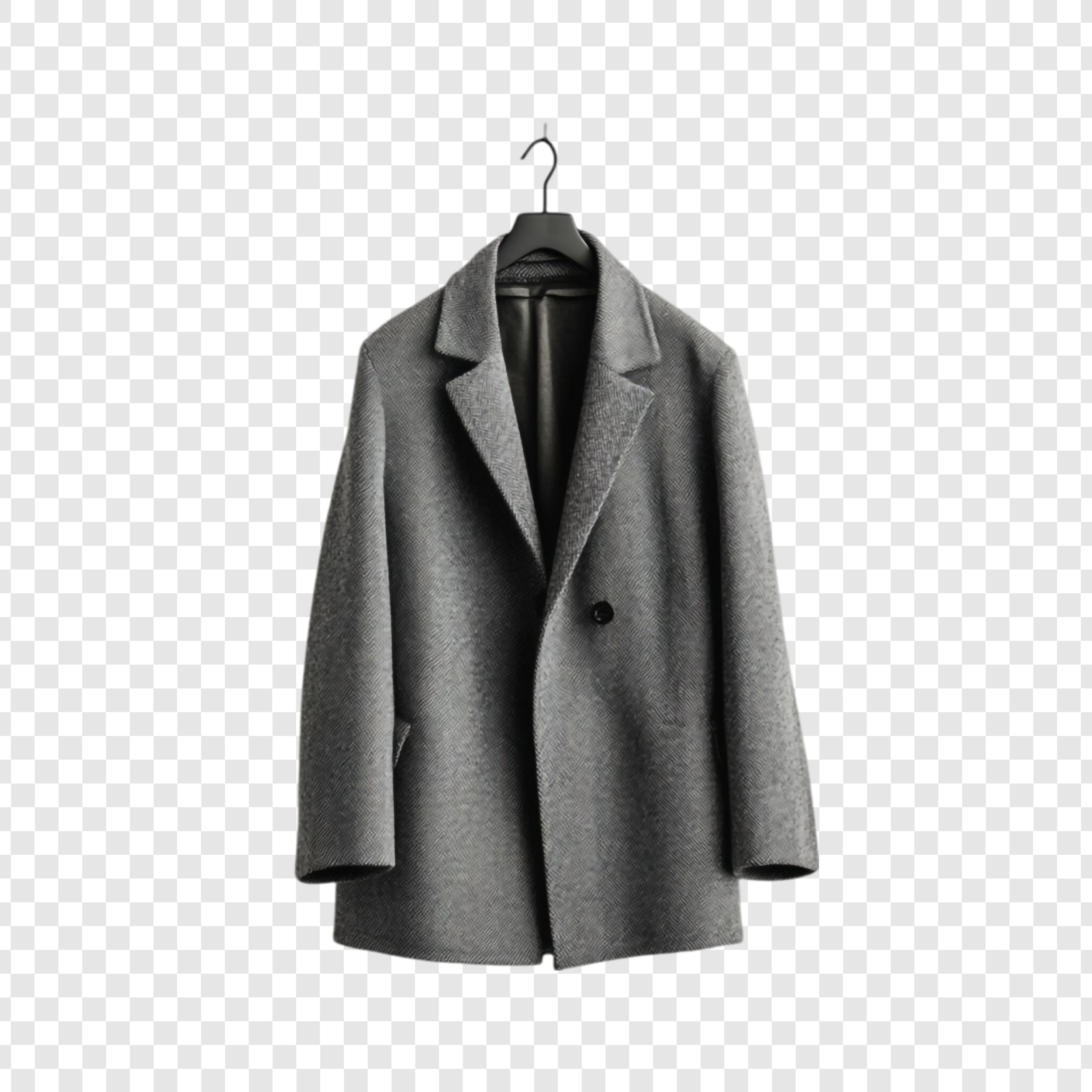 Stylish Gray Overcoat on Hanger, Winter Fashion