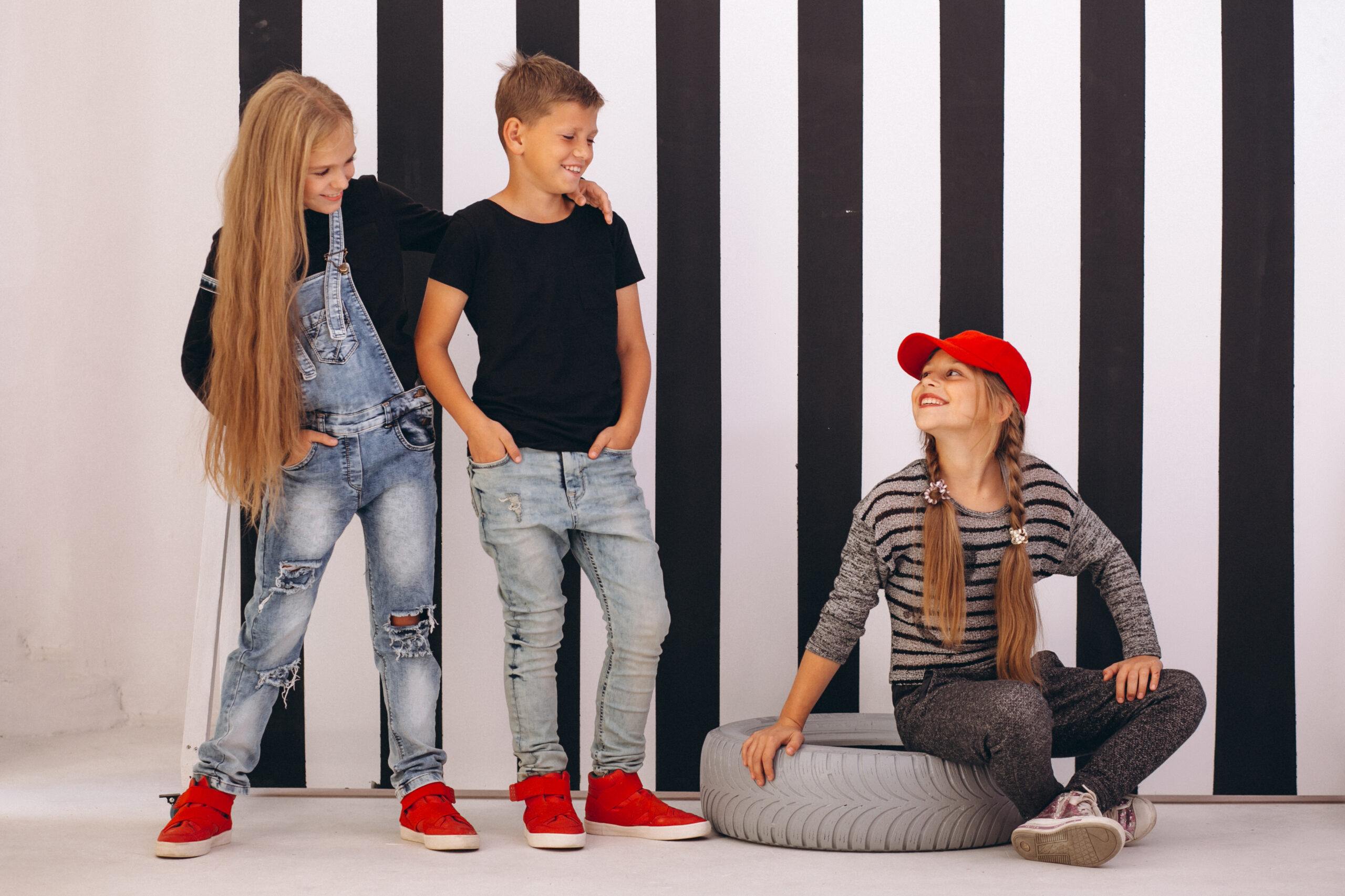 Dancing team in studio